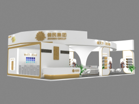 藥交會展臺設(shè)計,健明集團藥交會展臺設(shè)計效果圖